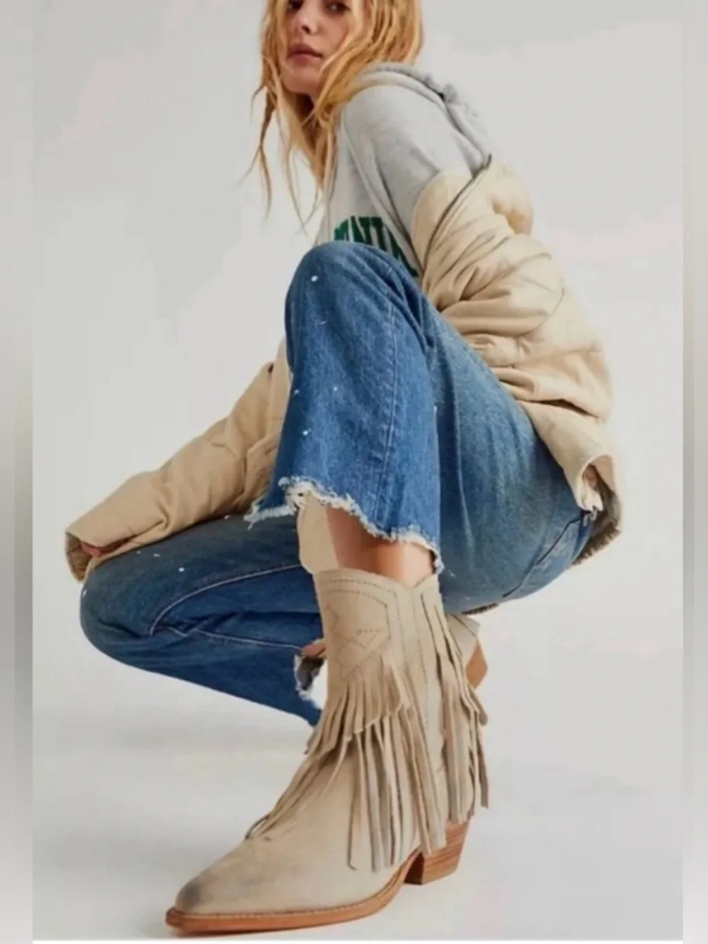 Free People Lawless Fringe olive green suede boots